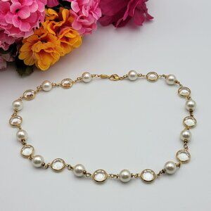 Vintage Napier Gold Tone White Faux Pearl Necklace 18"